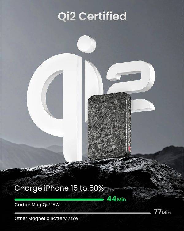 SHARGE Qi2 CarbonMag 10000mAh Magnetic Wireless Power Bank 15W Fast Charging
