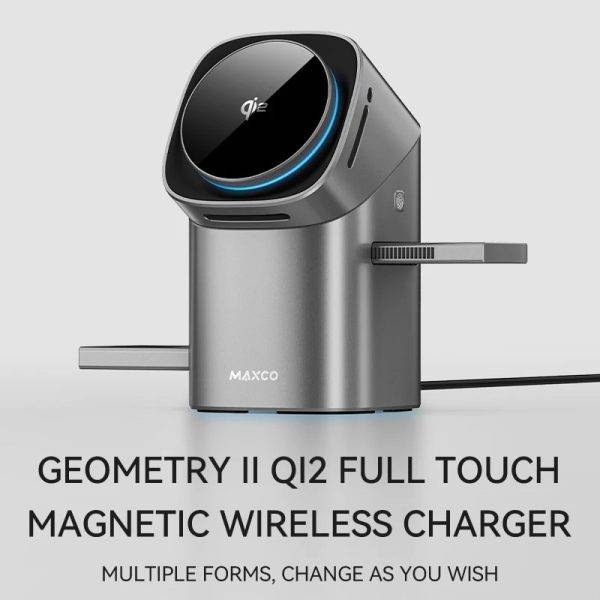 Maxco MW15 Geometry II Qi2 15W 3-in-1 MagSafe Wireless Charging Station