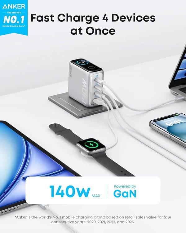 Anker 140W 4-Port PD Laptop Charger with USB-C Cable