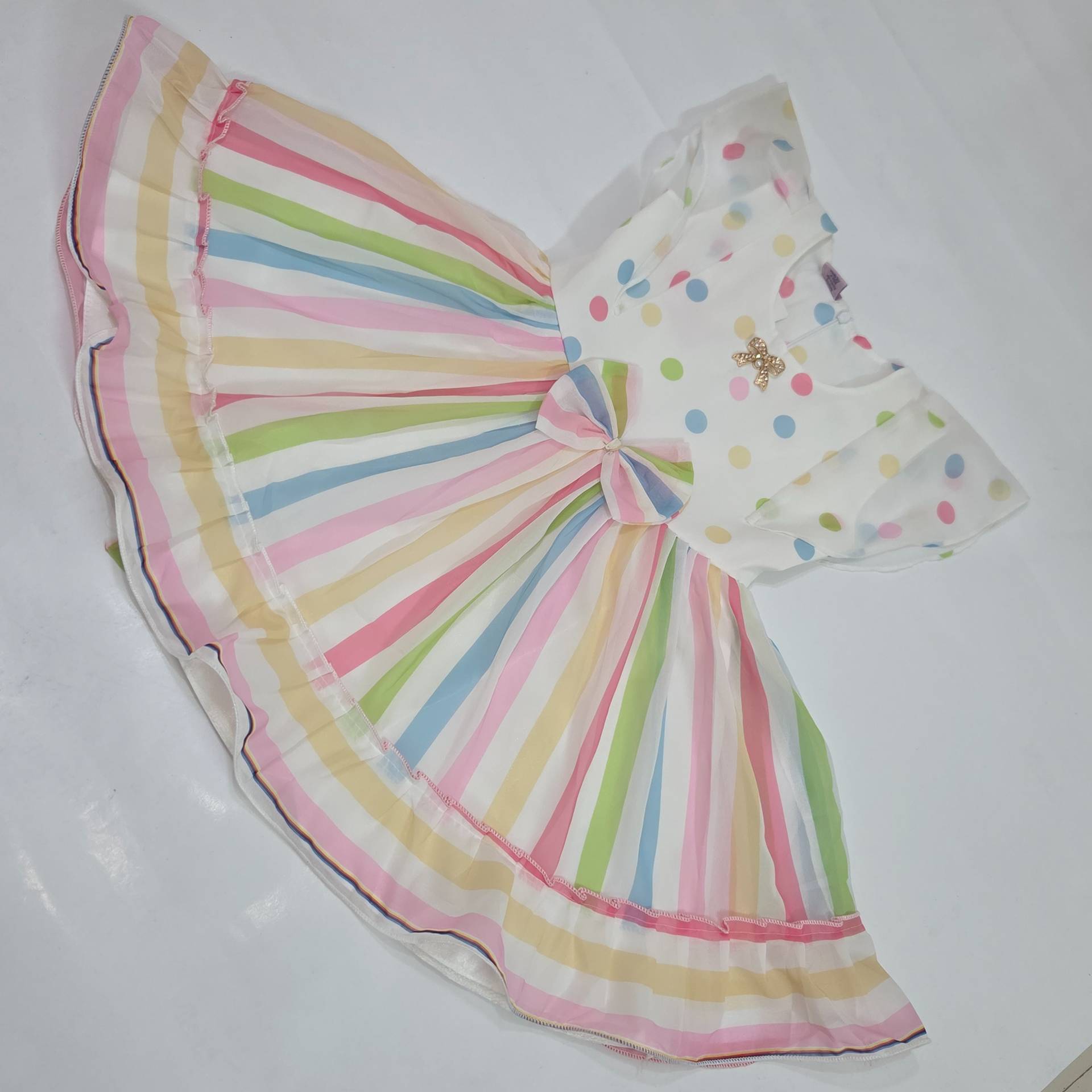 Rainbow Dot & Stripe Layered Baby Frock