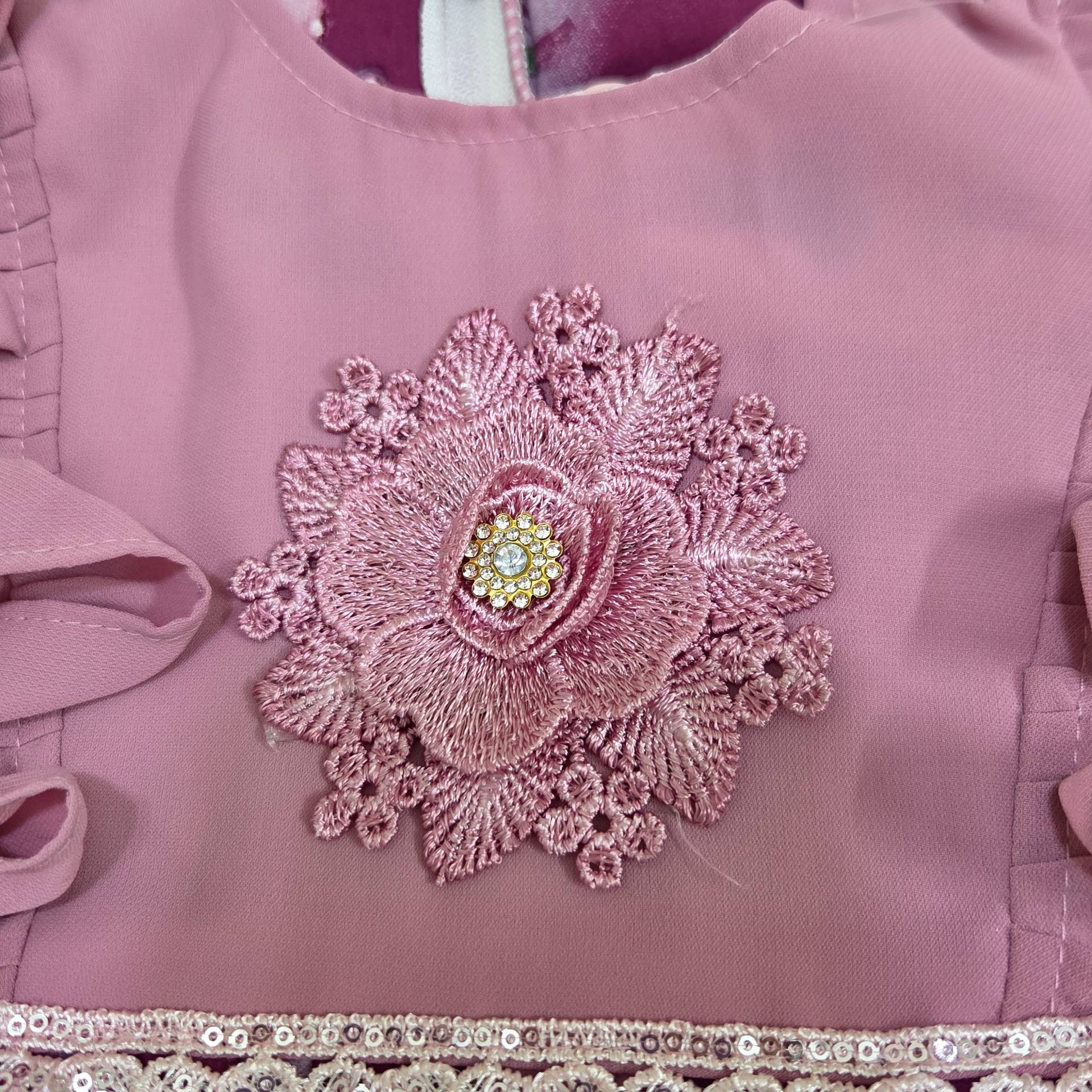 Chinese Soft Fabric Floral Work Baby Girl Dress 