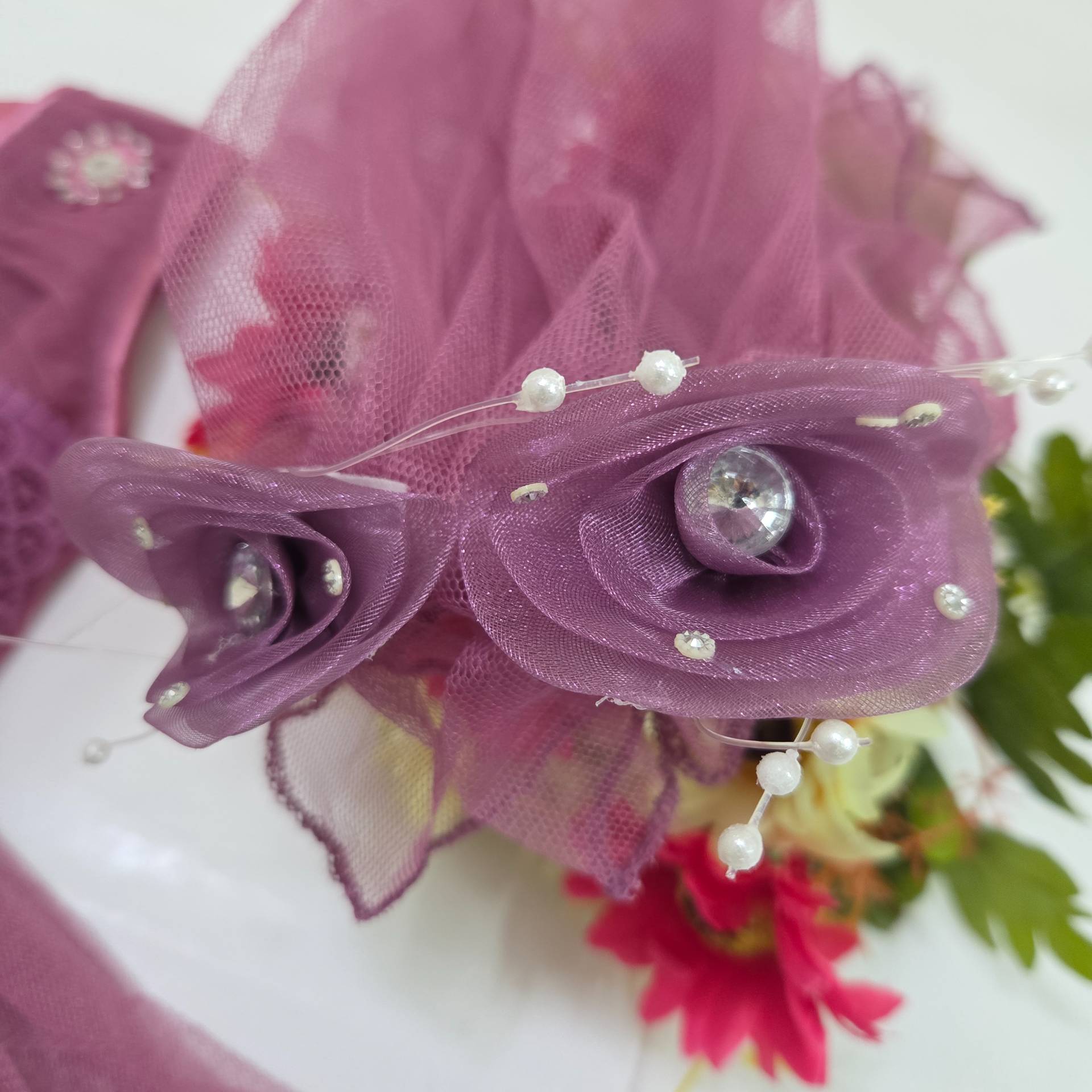 Beaded Net & Lace Layered Party Frock with Matching Headband