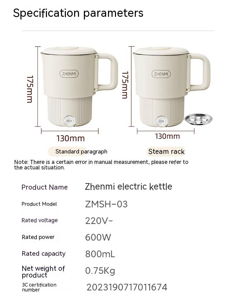 ZHENMI Portable Folding Electric Kettle 800ml Travel & Home Use