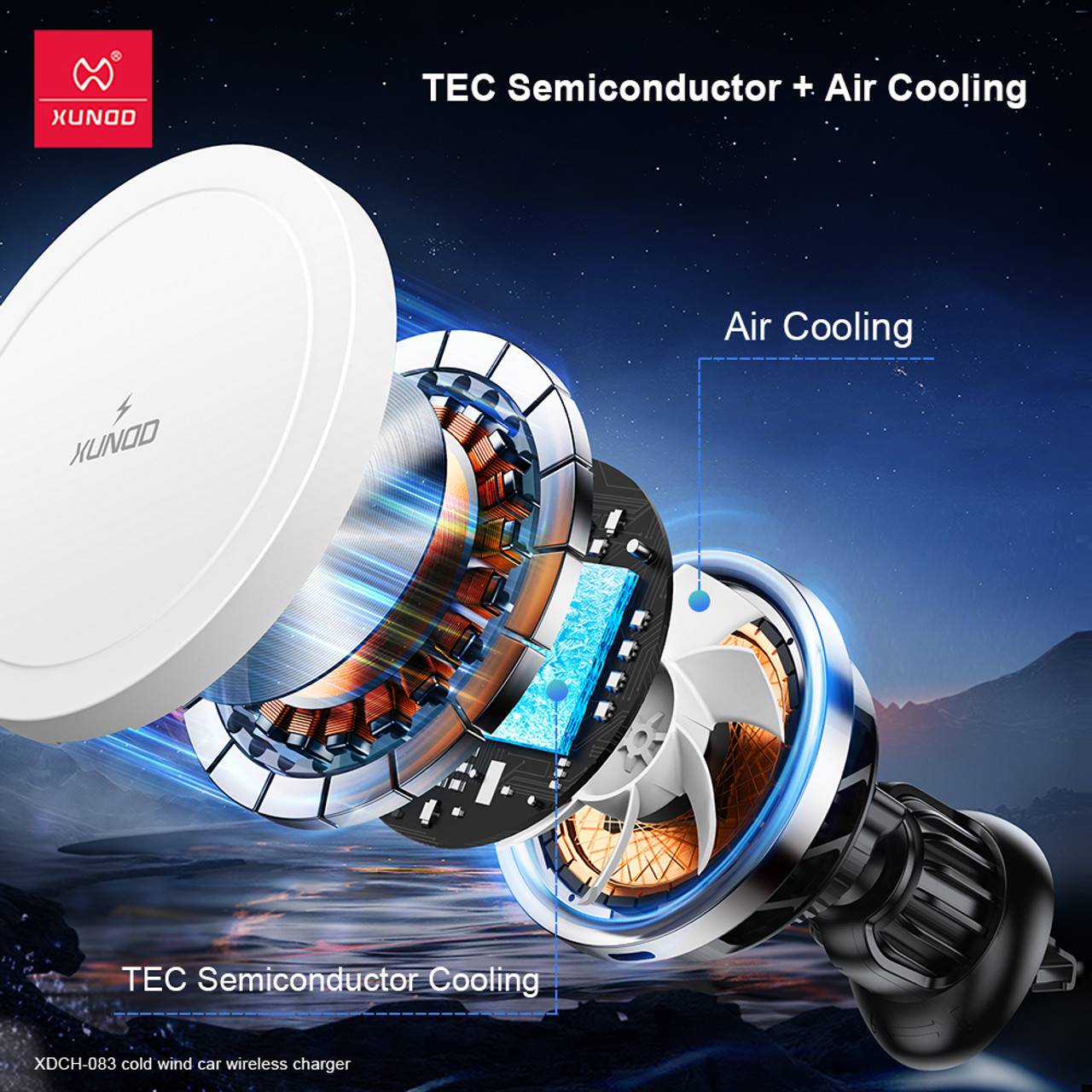 XUNDD XDCH-083 2-in-1 Refrigerated Wireless Car Charger