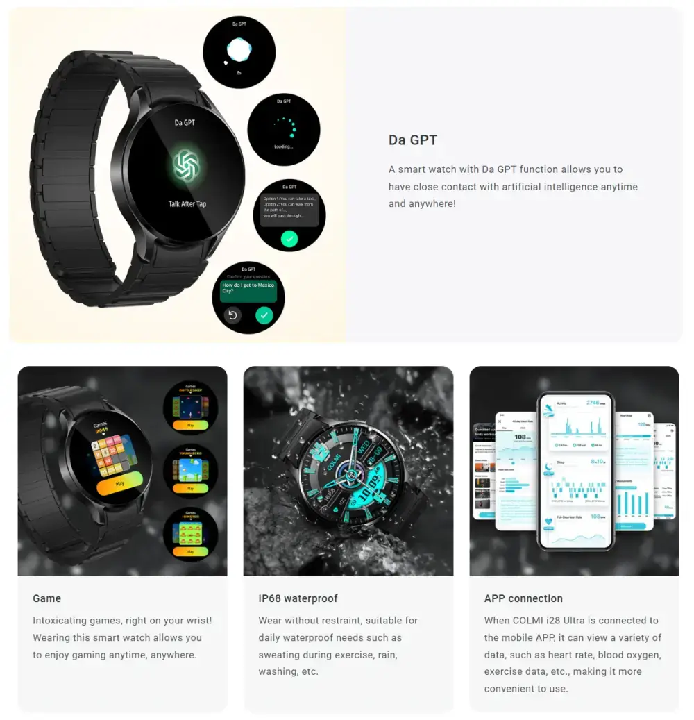 COLMI i28 Ultra 1.43" AOD Display Smartwatch with AI GPT and Magnetic Silicon Strap