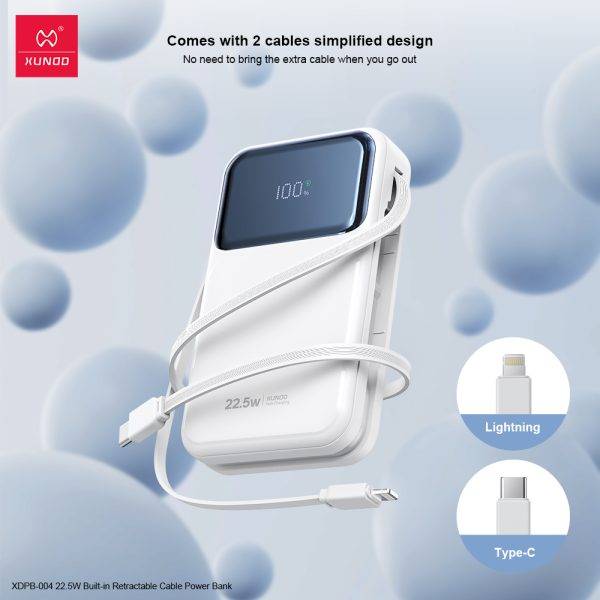 Xundd 22.5W 20000mAh Power Bank with Integrated Retractable Cable