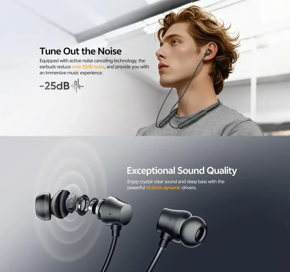 QCY BassBloom ANC N2 Neckband 25DB Active Noise Cancelling Bluetooth Earphones