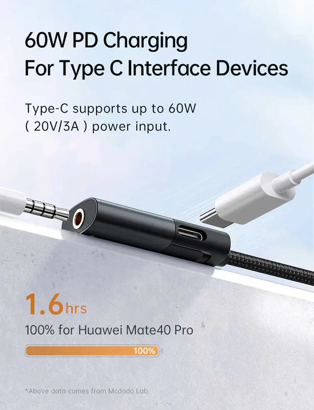 Mcdodo CA-1880 60W PD USB-C to USB-C & 3.5mm AUX Audio Cable