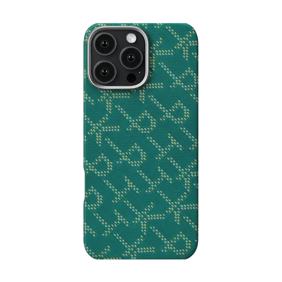 Pitaka Gold Green Classic Monogram Tactile Woven Case for iPhone 16 Pro Max