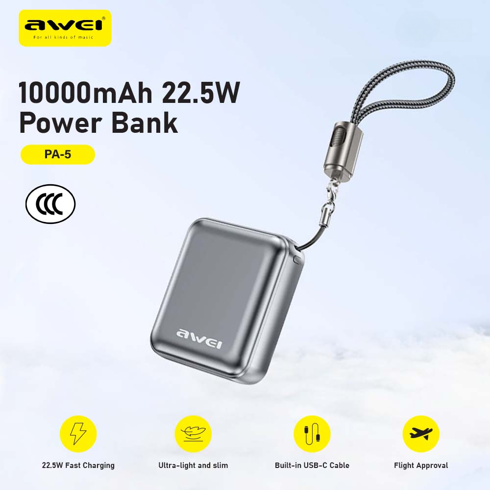 Awei PA5 10000mAh Mini Power Bank with 22.5W Fast Charging Awei PA5 10000mAh Mini Power Bank with 22.5W Fast Charging