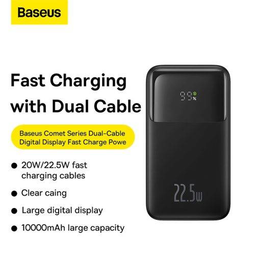 Baseus Comet 22.5W 10,000mAh Dual Cable Power Bank with Digital Display Baseus Comet 22.5W 10,000mAh Dual Cable Power Bank with Digital Display