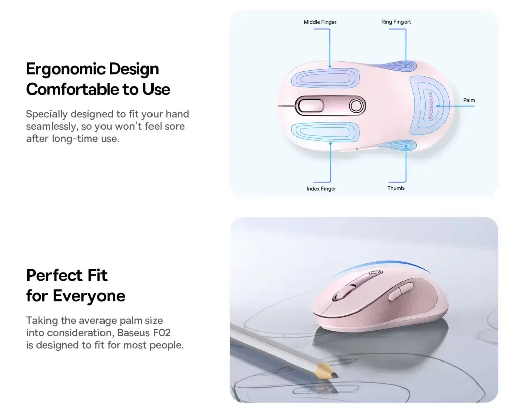 Baseus BS-F02 Dual Mode Wireless Bluetooth Mouse 5.2 & 2.4G Connectivity