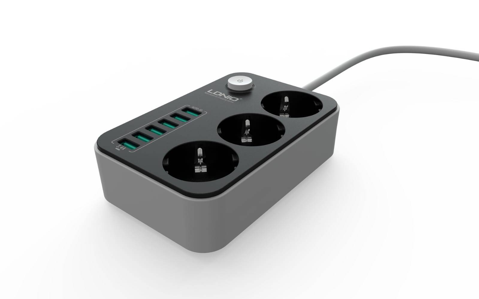 LDNIO SC3631 Smart Power Strip with 3 AC Outlets & 6 USB Ports 1.6m Cord