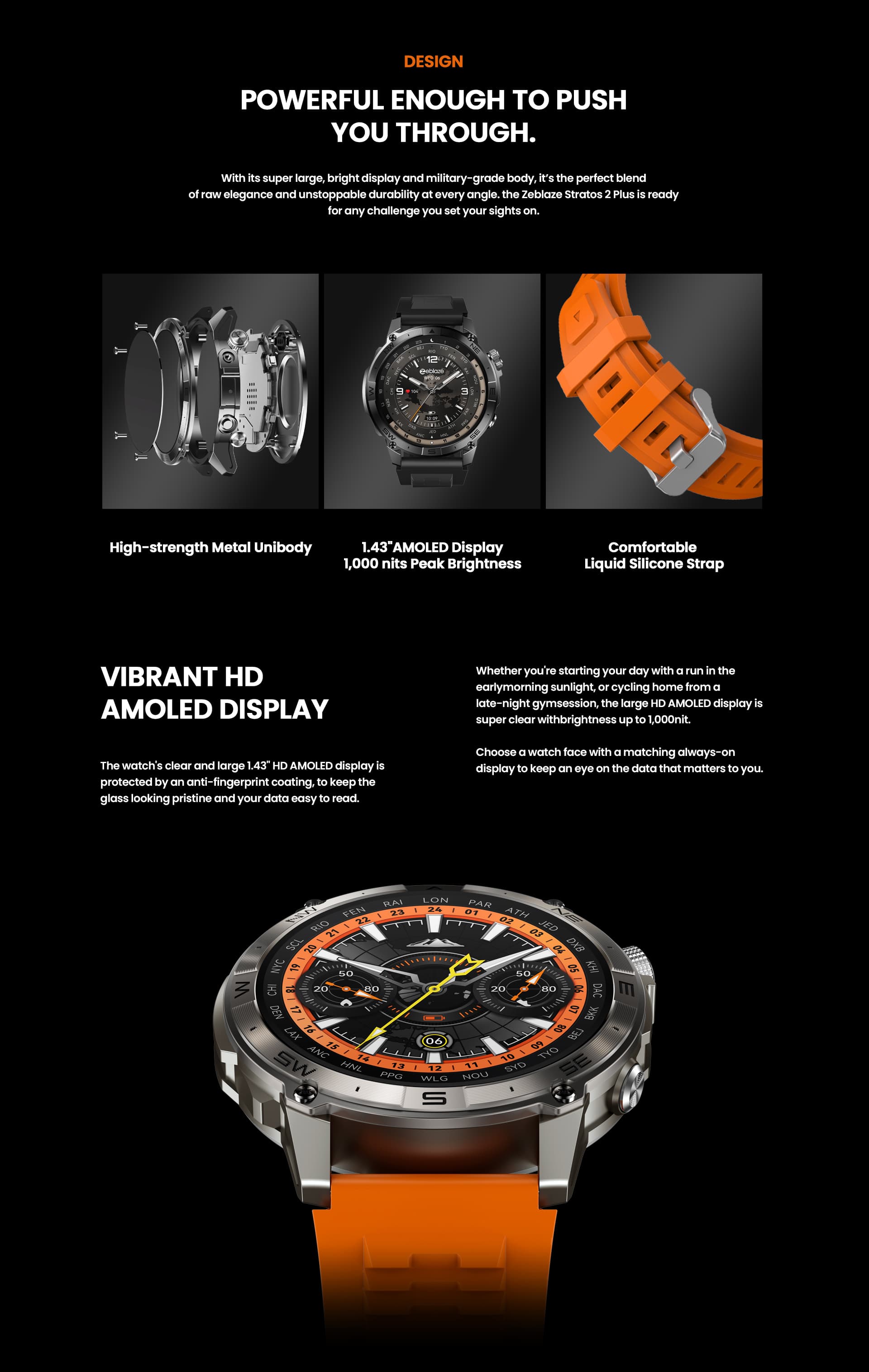 Zeblaze Stratos 2 Plus GPS Smartwatch AMOLED Display Fitness & Health Tracking