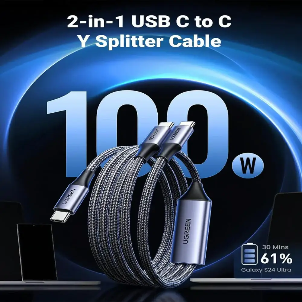 UGREEN US561 2-in-1 100W PD Type-C Fast Charging Cable (1.5m)-35087