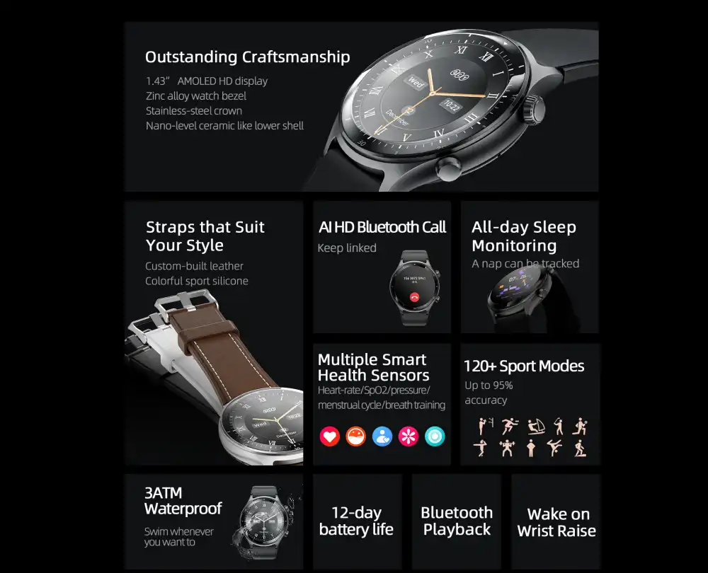 QCY Active GT AMOLED Display Smartwatch with Bluetooth Calling