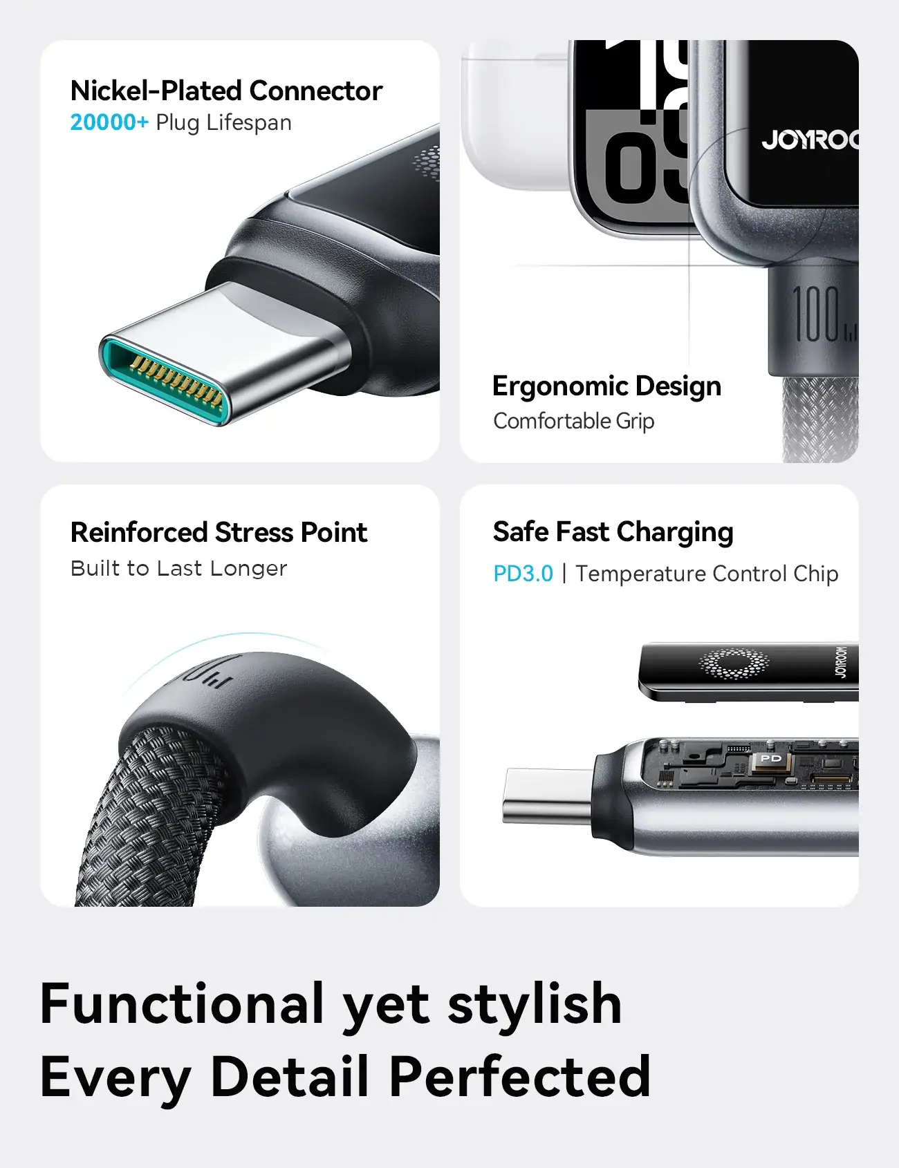 Joyroom S-A55 100W Auto Power-Off USB Type-C to Type-C Fast Charging Data Cable 1.2M