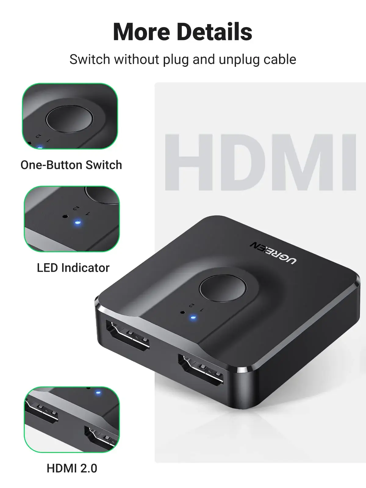 UGREEN CM217 Bi-Directional HDMI 2-Port Switcher (50966)