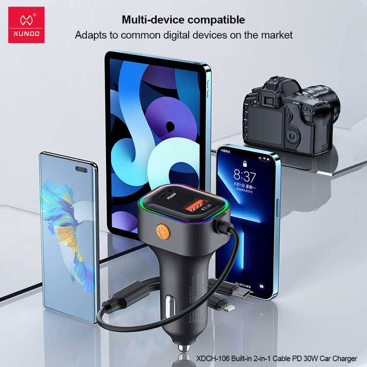 XUNDD XDCH-106 30W PD Fast Car Charger with 2-in-1 Cable