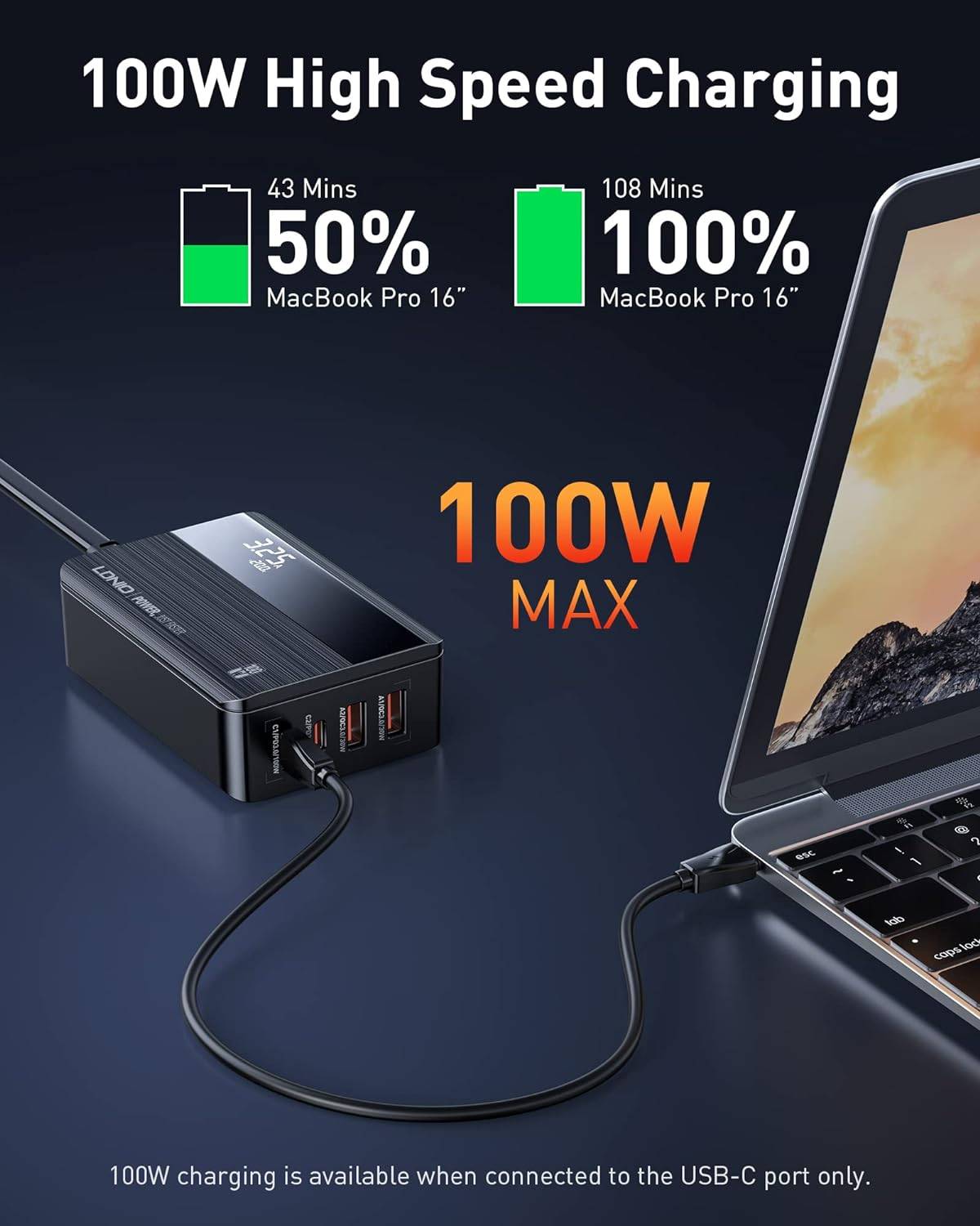 LDNIO A4809C 100W GaN Super Fast Charging Adapter with Type-C and USB Ports