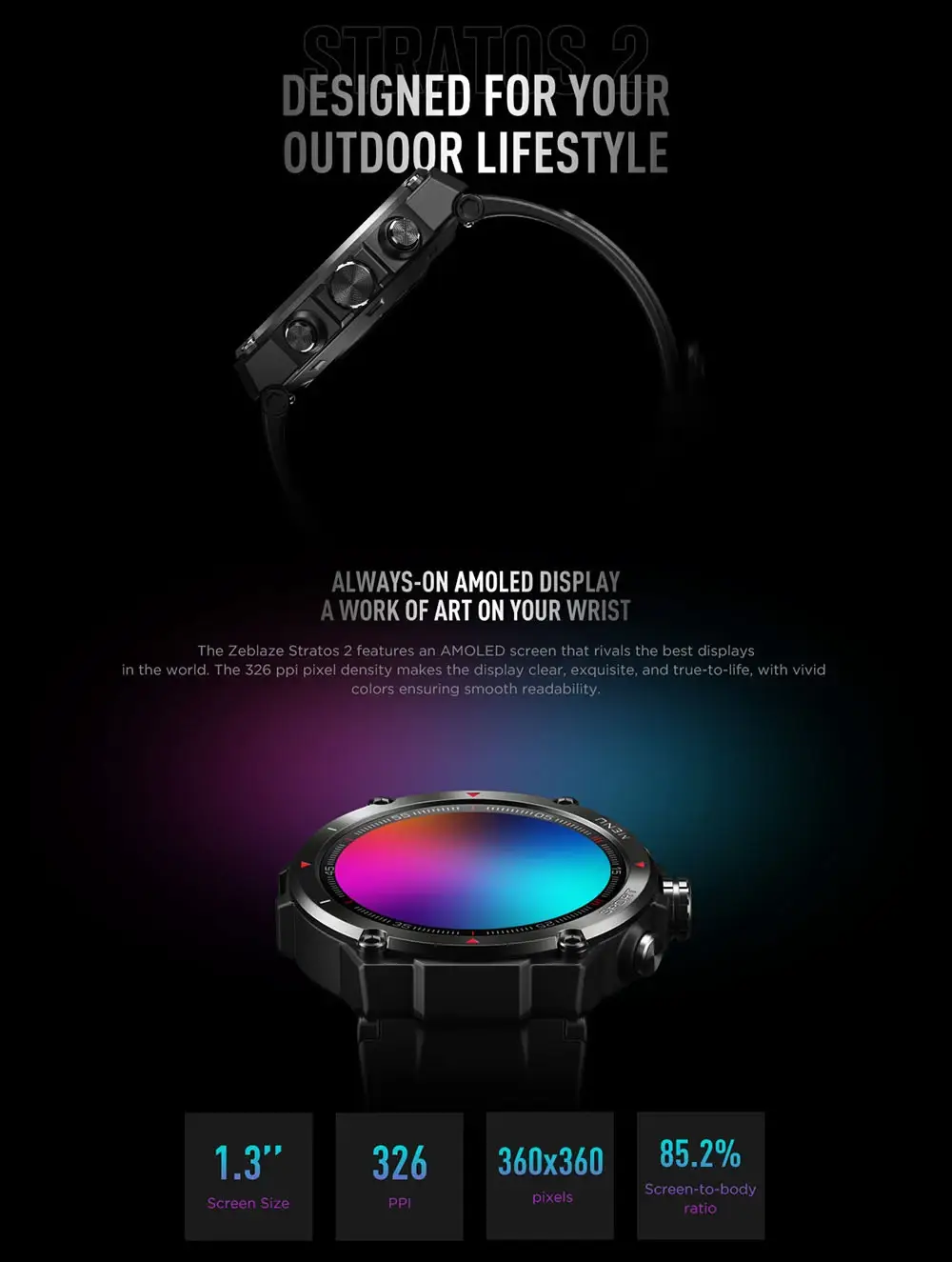 Zeblaze Stratos 2 GPS Smartwatch with AMOLED Display