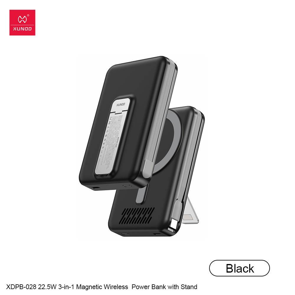 XUNDD XDPB-028 22.5W 3-in-1 Magnetic Wireless Power Bank with Stand 10000mAh