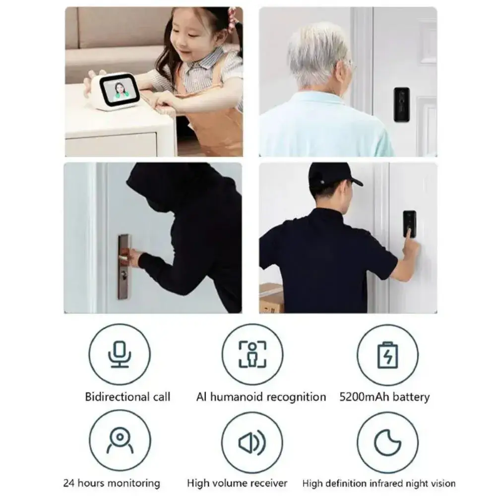 Xiaomi MJML05-FJ Smart Doorbell 3 2K HD Video 5200mAh Battery AI Motion Detection
