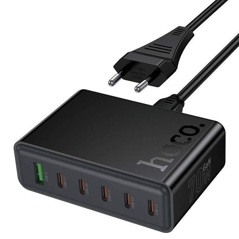 Hoco C152A Modern 70W PD Desktop Charger 6-Port 5 USB-C & 1 USB-A