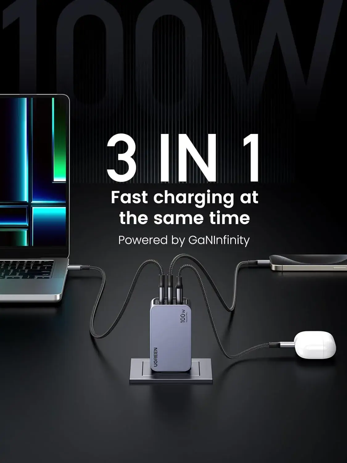 UGREEN Nexode Pro 100W GaN Charger with 3 Ports PPS & USB C Cable X757  Ultra Fast Charging