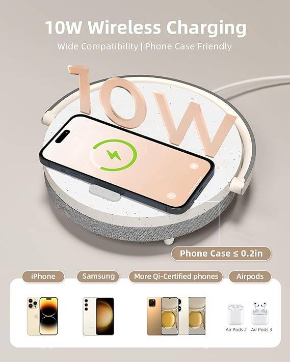 EZVALO 4-in-1 Touch Bedside Lamp Wireless Charger Bluetooth Speaker Phone Holder & Dimmable LED Night Light