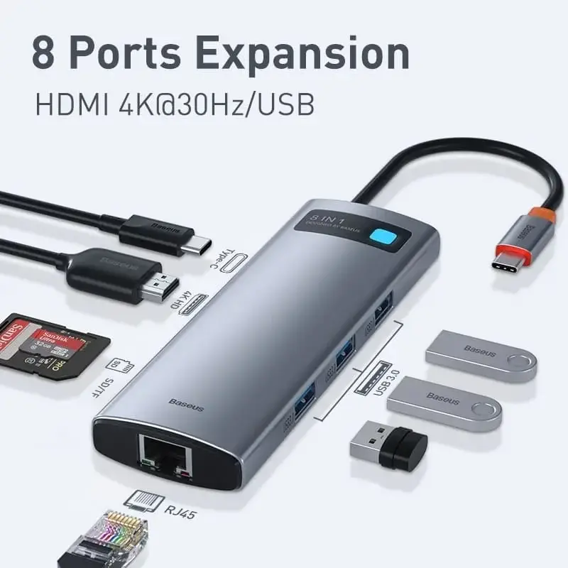 Baseus Metal Gleam Series/ Starjoy 8-in-1 Type-C Multifunctional Hub Docking Station