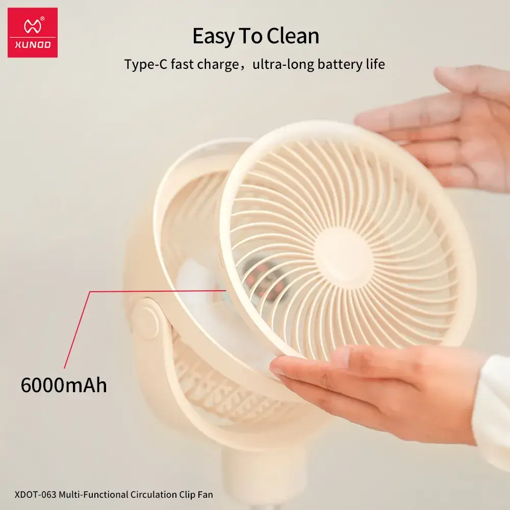 XUNDD XDOT-063 Desktop Clamp Fan with 6000mAh Battery and Circulating Function
