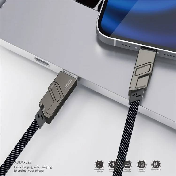XUNDD XDCH-027 4-in-1 Weave Data Cable with QC3.0 & Type-C Fast Charging