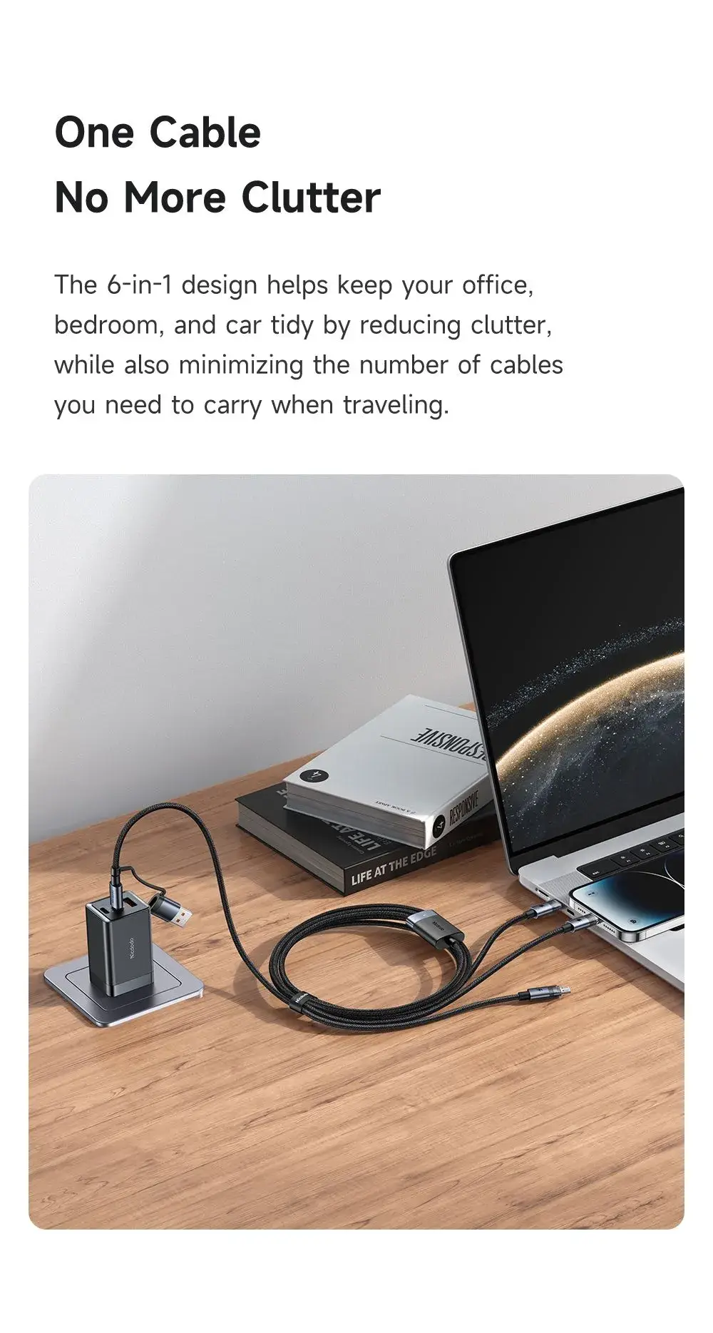 Mcdodo CA-7260 6-in-1 Transparent 100W Fast Charging Cable with LED Indicator 1.2m