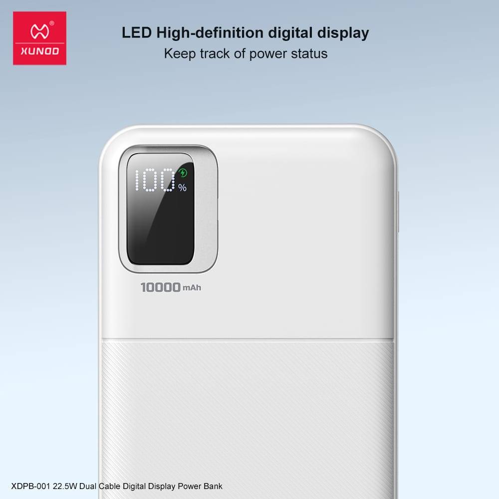 XUNDD XDPB-001 10000mAh PD 22.5W Fast Charging Power Bank with Digital Display & Type-C Cable