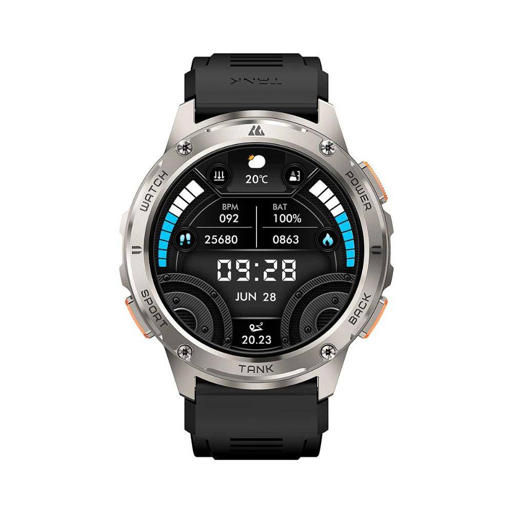 KOSPET TANK T3 Rugged Smartwatch with Military-Grade Durability Black & Silver