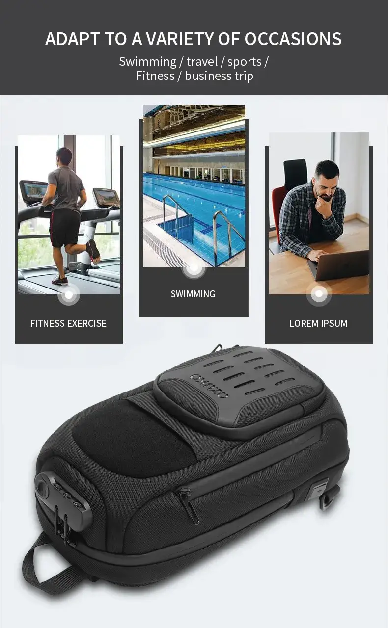 Ozuko 9361 Waterproof Anti-Theft USB Chest Pouch Mobile Shoulder & Fanny Crossbody Bag