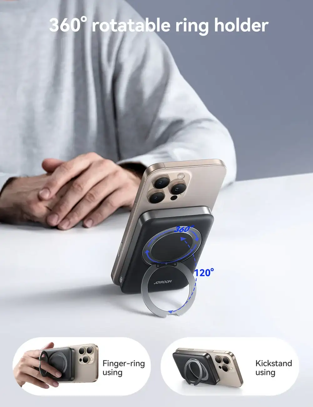 JOYROOM JR-PBM12 10000mAh 22.5W Fast Charging Magnetic Wireless Power Bank with Ring Holder