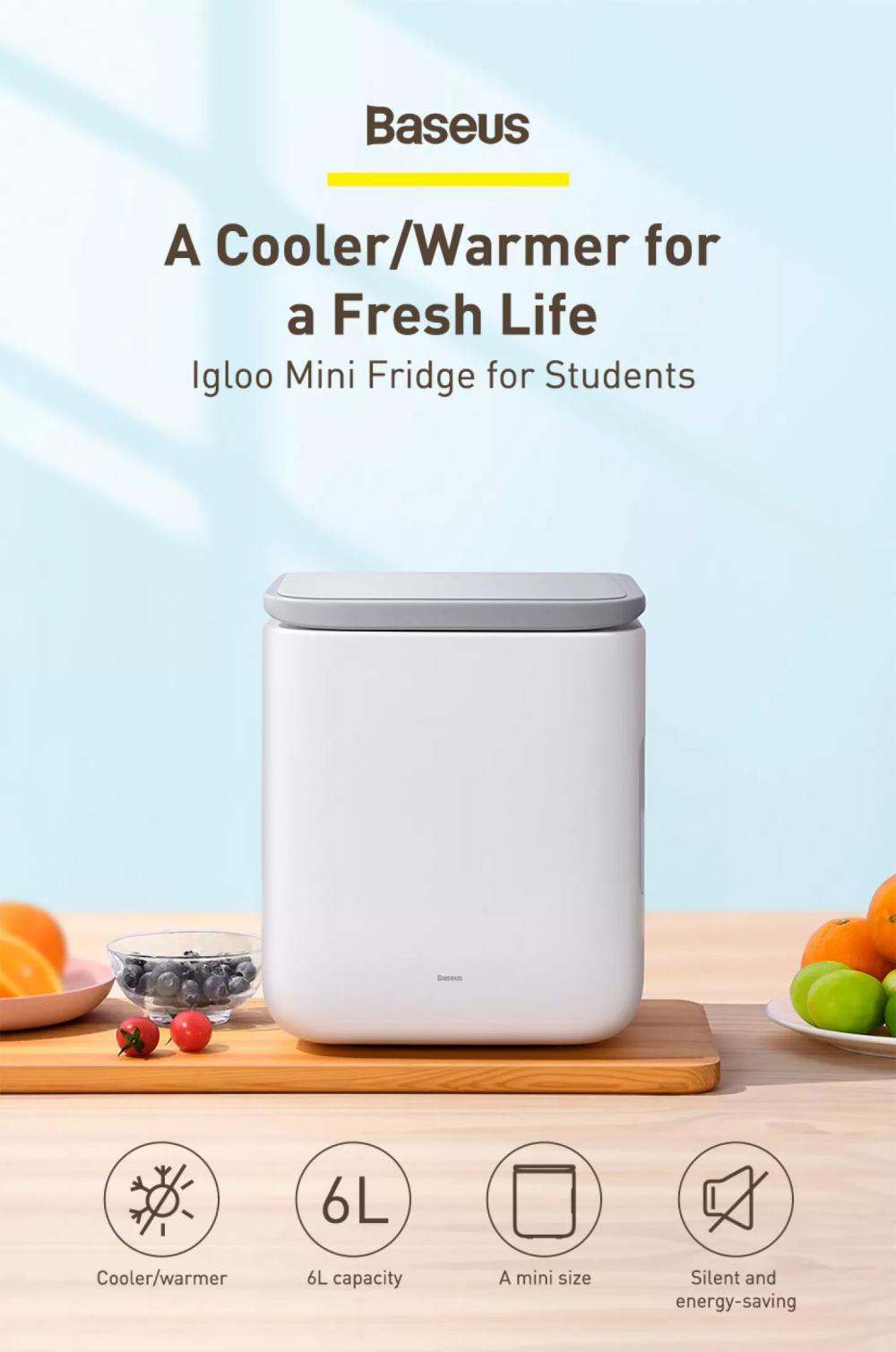 Baseus Igloo 6L Mini Fridge  Portable Cooler & Warmer for Students