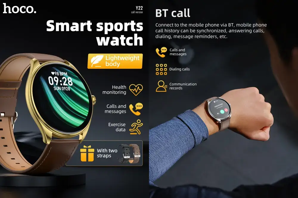 Hoco Y22 AMOLED Bluetooth Sports Smart Watch with Fitness Tracking