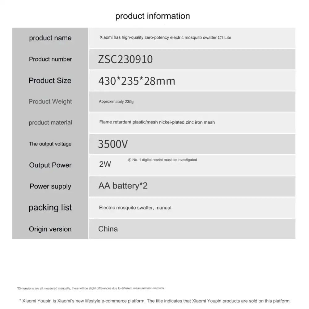 Xiaomi Qualitell C1 Lite Powerful Electric Mosquito Swatter Bat