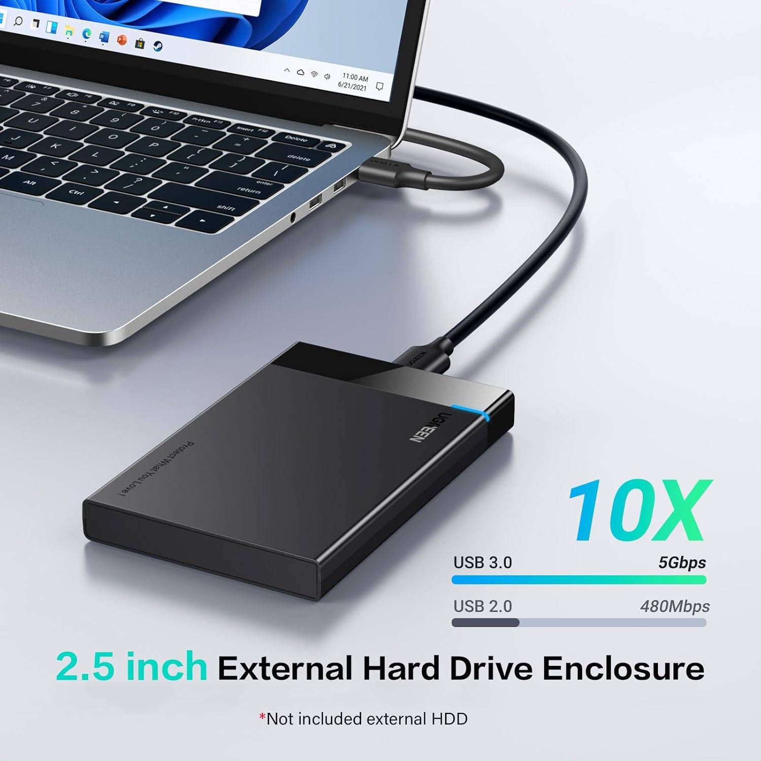 UGREEN 2.5" USB 3.0 to SATA III External Hard Drive Enclosure SSD & HDD Compatible