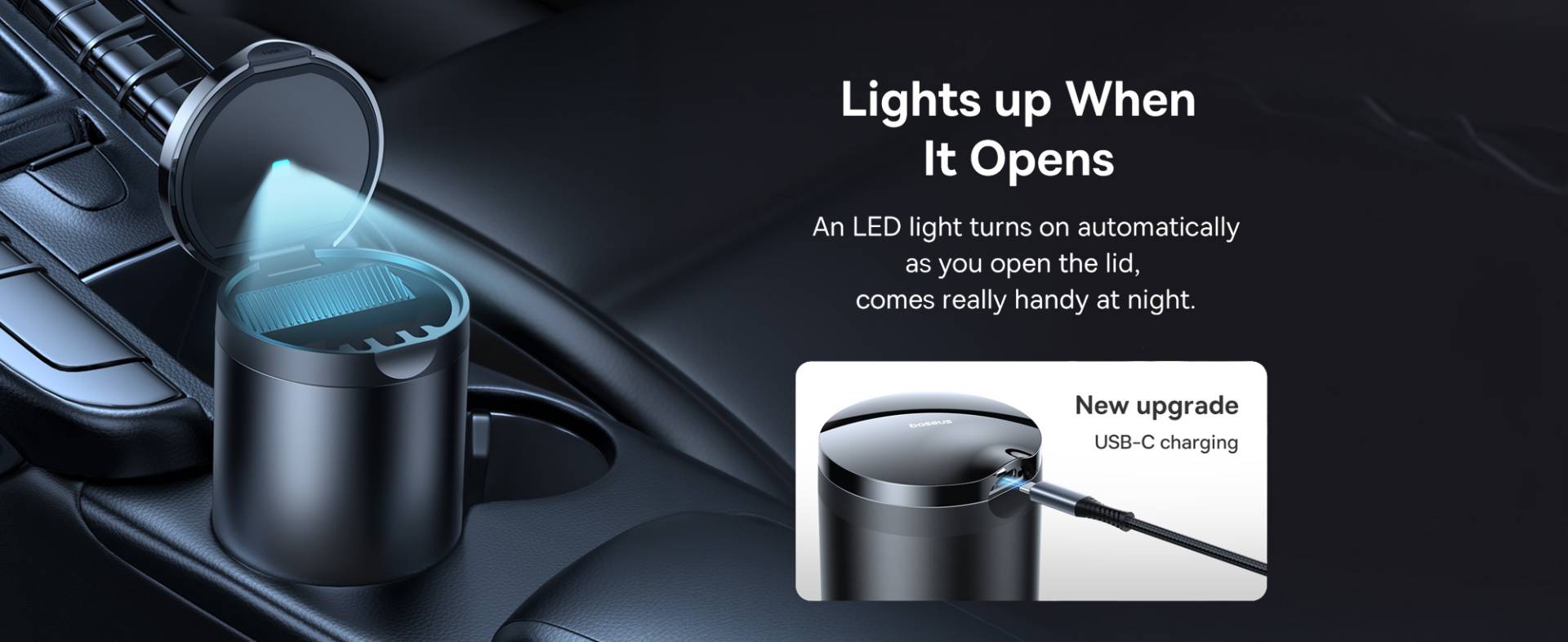 Baseus Premium Aluminum Alloy Car Ashtray with Waterproof Design and Built-in LED Light