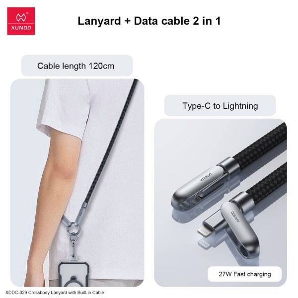 XUNDD XDDC-029 240W Type-C to Type-C Cable with Built-in Crossbody Lanyard
