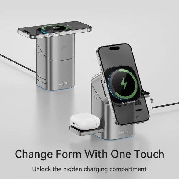 Maxco MW15 Geometry II Qi2 15W 3-in-1 MagSafe Wireless Charging Station