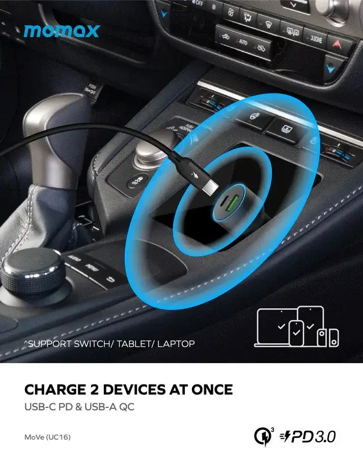 Momax UC16 MoVe 67W Dual-Port Fast Car Charger