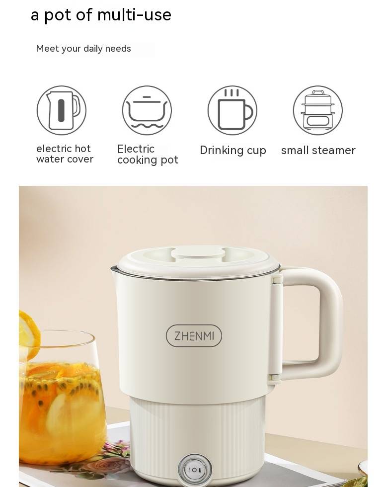 ZHENMI Portable Folding Electric Kettle 800ml Travel & Home Use