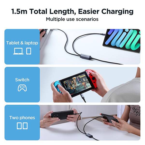 Joyroom SA21-1T2 Speedy Series 100W 2-in-1 Fast Charging Cable (Type-C to Dual Type-C) – 1.5m