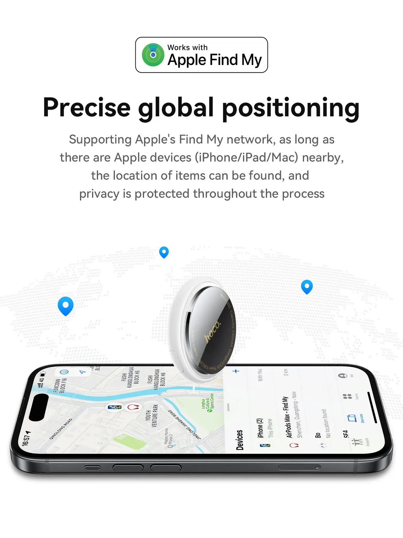 HOCO E91B AirTag Tracker with Adhesive Case Anti-Lost GPS Finder for Bags & Luggage