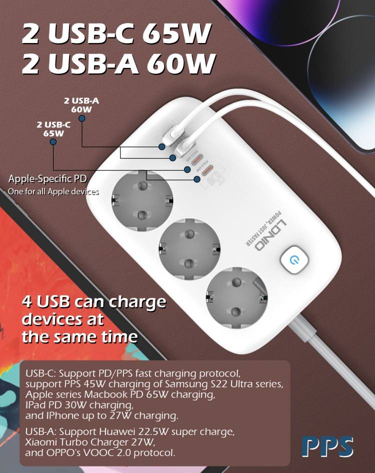 LDNIO SE3436 65W GaN Fast Charging Power Strip